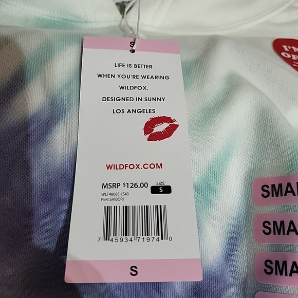 Wild Fox Small Purple Tie Dye Hoodie Sweatshirt Pullover Drawstring NWT $126 - Picture 6 of 6